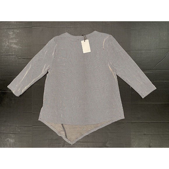 Green Envelope Top Women's Sz M Pinstripe Asymetrical Ribbed Button Shirt NWT - Picture 2 of 5